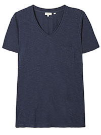 Fat Face NAVY Maggie V-Neck Organic Cotton T-Shirt - Size 8 to 16