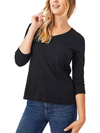 Fat Face BLACK Pure Cotton KEMI 3Q Sleeve Top - Size 6 to 24