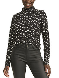 Fat Face BLACK Selina Modal Blend Floral Print High Neck Top - Size 8 to 18