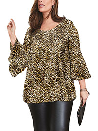 Jessica London BLACK Animal Print Georgette Flare Blouse - Plus Size 14 to 30 (US 12W to 28W)
