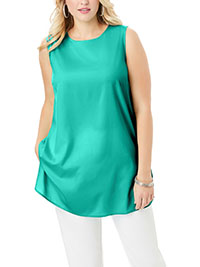 Jessica London TURQUOISE Sleeveless Slash Neck Tunic - Plus Size 14 to 24 (US 12W to 22W)