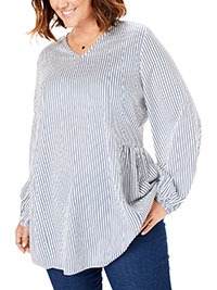 Woman Within NAVY Blouson Sleeve Tunic - Plus Size 24/26 to 40/42 (US 1X to 5X)