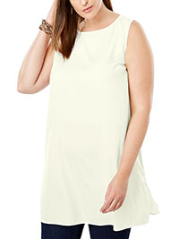 Jessica London WHITE Sleeveless Slash Neck Tunic - Plus Size 20 to 26 (US 18W to 24W)