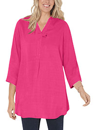 Woman Within PINK Raspberry 3/4 Sleeve Tab-Front Tunic - Plus Size 40.42 to 44/46 (US 5X to 6X)