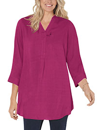PINK 3/4 Sleeve Tab-Front Tunic - Plus Size 20/22 to 24/26 (US L to 1X)