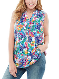 Woman Within MULTI Floral Tab-Front Shirt - Plus Size 36/38 to 40/42 (US 4X to 5X)