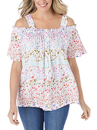 Woman Within MULTI Garden Print Cold Shoulder Blouse - Plus Size 16/18 to 40/42 (US M to 5X)