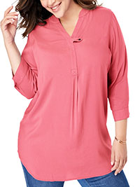 Woman Within CORAL 3/4 Sleeve Tab-Front Tunic - Plus Size 20/22 to 40/42 (US L to 5X)
