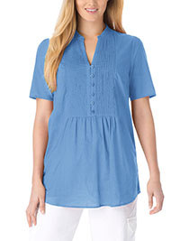 WW BLUE Pintucked Half-Button Tunic - Plus Size 16/18 to 24/26 (US M to 1X)