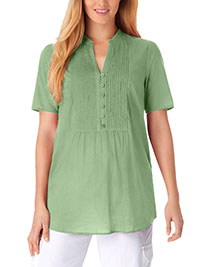 WW GREEN Pintucked Half-Button Tunic - Plus Size 20/22 to 40/42 (US L to 5X)
