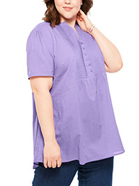 Woman Within PURPLE Pintucked Half-Button Tunic - Plus Size 20/22 to 40/42 (US L to 5X)