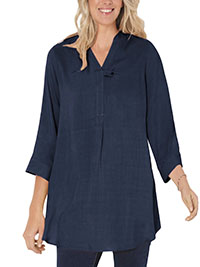 Woman Within NAVY-BLUE 3/4 Sleeve Tab Front Tunic - Plus Size 20/22 to 28/30 (US L to 2X)