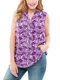 Woman Within PURPLE Magenta Texture Tie Dye Tab-Front Shirt - Plus Size 20/22 to 32/34 (US L to 3X)