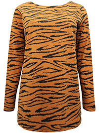Capsule ORANGE Tiger Print Long Sleeve Curved Hem Top - Plus Size 14 to 28