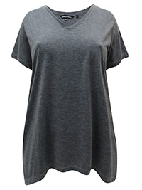 CHARCOAL Pure Cotton V-Neck Dipped Hem Top - Plus Size 12 to 32