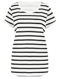 Capsule BLACK Pure Cotton Short Sleeve Striped Top - Size 10 to 32