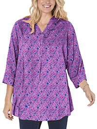 PINK 3/4 Sleeve Tab-Front Tunic - Plus Size 16/18 to 28/30 (US M to 2X)