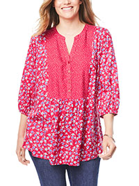 RED Multi Print Half-Button Tunic - Plus Size 28/30 to 36/38 (US 2X to 4X)