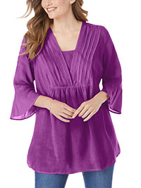 Woman Within MAGENTA Bell Sleeve V-Neck Tunic - Plus Size 16/18 to 40/42 (US M to 5X)