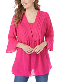 Woman Within PINK Bell Sleeve V-Neck Tunic - Plus Size 16/18 to 40/42 (US M to 5X)