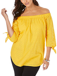 Jessica London YELLOW Eyelet Off-The-Shoulder Shirt - Plus Size 14 to 30 (US 12W to 28W)