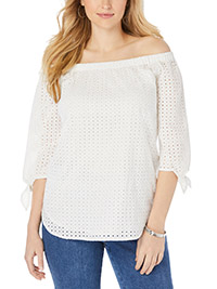 Jessica London IVORY Eyelet Off-The-Shoulder Shirt - Plus Size 16 to 30 (US 14W to 28W)