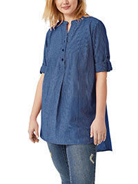 Ellos BLUE Striped Henley Tunic - Plus Size 16/18 to 24/26 (US M to 1X)