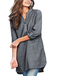 GREY Striped Henley Tunic - Plus Size 12/14 to 36/38 (US S to 4X)