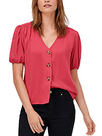 RED Contrast Button Front Blouse - Plus Size 28 to 30 (US 26W to 28W)