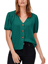 Ellos GREEN Contrast Button-Front Blouse - Plus Size 24 to 28 (US 22W to 26W)