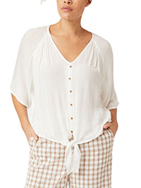Ellos WHITE V-Neck Tie-Front Blouse - Plus Size 14 to 34 (US 12 to 32)