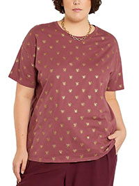 KIABI Disney WINE Pure Cotton All Over Minnie Mouse T-Shirt - Plus Size 18/20 to 30/32 (XL to 4XL)