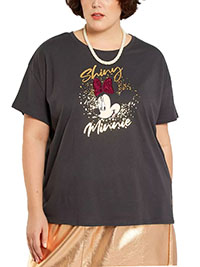 KIABI Disney BLACK Pure Cotton Minnie Mouse Sequin T-Shirt - Plus Size 18/20 to 30/32 (XL to 4XL)