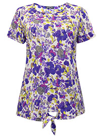 Profile PURPLE Floral Print Tie Front Top - Size 10 to 18