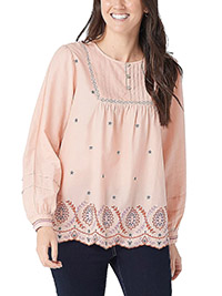 Lori Goldstein PINK Lily White Cotton Woven Blouse with Embroidery - Size 6/8 to 32/34 (XS to 3XL)