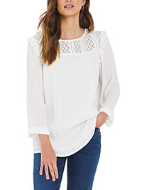 Julipa IVORY Lace Insert 3/4 Sleeve Top - Plus Size 12 to 26
