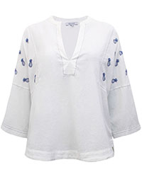 Figleaves WHITE Pure Cotton Pineapple Embroidered Top - Size 8 to 14