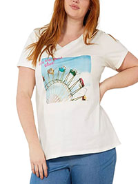 KIABI WHITE Pure Cotton Ferris Wheel T-Shirt - Plus Size 20/22 to 32/34 (EU 46/48 to 58/60)