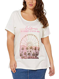 KIABI WHITE Pure Cotton Ferris Wheel California T-Shirt - Plus Size 20/22 to 32/34 (EU 46/48 to 58/60)
