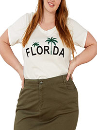 KIABI WHITE Pure Cotton Florida Palm Print t-Shirt - Plus Size 24/26 to 32/34 (EU 50/52 to 58/60)