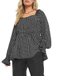 SimplyBe MONO Square Neck Shirred Waist Top - Plus Size 12 to 32