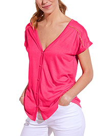 Blancheporte PINK Contrast Seam Button Front Top - Size 6/8 to 26 (EU 34/36 to 54)