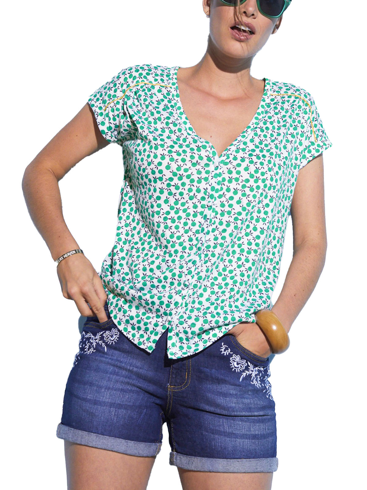 Blancheporte Ladies Clothing - - Blancheporte GREEN Apple Print Button ...