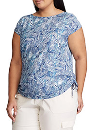 CHAPS By R4lph Lauren BLUE Supersoft Leaf Print Drawcord Side Top - Plus Size 18 to 28/30 (US 2X to 4X)