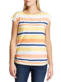 CHAPS By R4lph Lauren WHITE Supersoft Stripe Print Drawcord Side Top - Plus Size 18 to 28/30 (US XL to 4X)