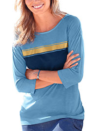 Blanchporte BLUE Block Striped 3/4 Sleeve Jersey Top - Size 6/8 to 26 (EU 34/36 to 54)