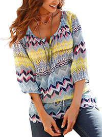 Blancheporte YELLOW Printed Cuffed Sleeve Woven Top - Size 6/8 to 24 (EU 34/36 to 52)