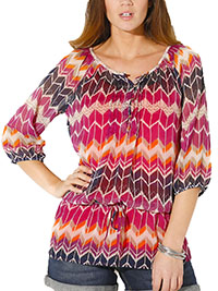 Blancheporte PURPLE Printed Cuffed Sleeve Woven Top - Plus Size 22 to 24 (EU 50 to 52)