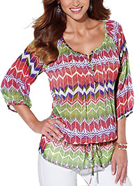 Blancheporte PINK Printed Cuffed Sleeve Woven Top - Size 6/8 to 26 (EU 34/36 to 54)