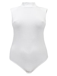 Curve WHITE High Neck Padded Shoulder Bodysuit - Plus Size 16